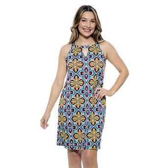 Women's 24Seven Comfort Apparel Floral Knee Length Sleeveless Keyhole Dress