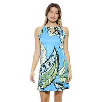 Women's 24Seven Comfort Apparel Paisley Knee Length Sleeveless Keyhole Dress