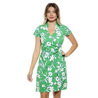 Women's 24Seven Comfort Apparel Floral Collar Knee Length Side Tie Wrap Dress