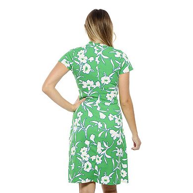 Women's 24Seven Comfort Apparel Floral Collar Knee Length Side Tie Wrap Dress
