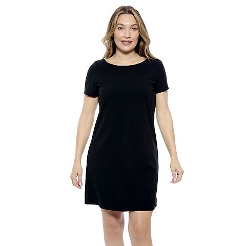 Женские платья 24Seven Women's 24Seven Comfort Apparel Solid Short Sleeve Round Neck Mini Shift Dress