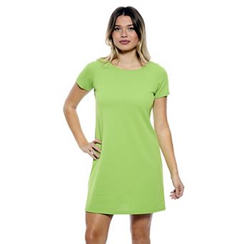 Women's 24Seven Comfort Apparel Solid Short Sleeve Round Neck Mini Shift Dress