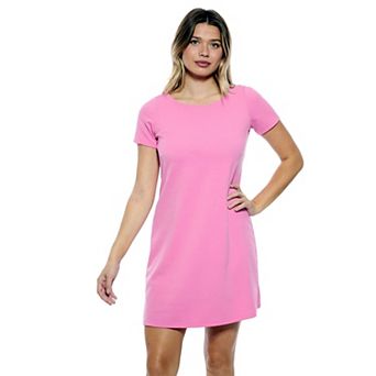 Women's 24Seven Comfort Apparel Solid Short Sleeve Round Neck Mini Shift Dress