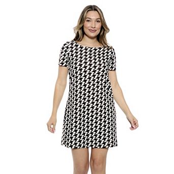Women's 24Seven Comfort Apparel Geometric Short Sleeve Round Neck Mini Shift Dress