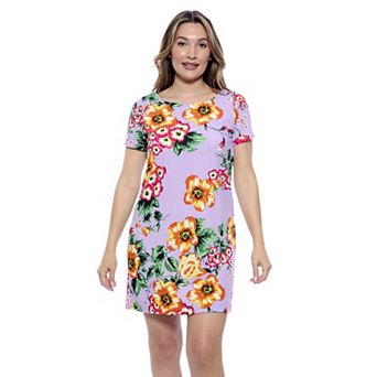 Women's 24Seven Comfort Apparel Floral Short Sleeve Round Neck Mini Shift Dress