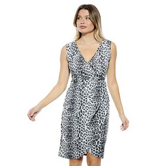 Women's 24Seven Comfort Apparel V-Neck Sleeveless Faux Wrap Tulip Hem Midi Dress