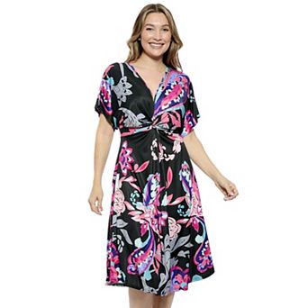 Women's 24Seven Comfort Apparel V-Neck Twist Front A-Line Midi Dress
