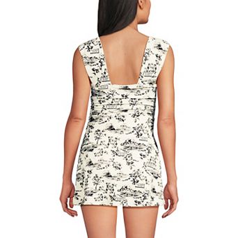 Women's Lands' End Long Torso Smoothing Squareneck Ruched Swim Dress