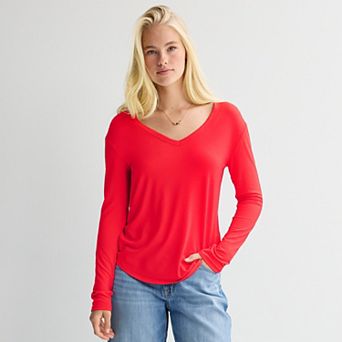 Juniors' SO® Long Sleeve V-Neck Tee