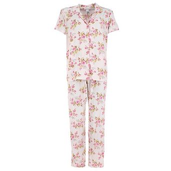 Gabriella Women's Floral Notched Collar Picot Pajama Set