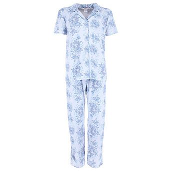 Gabriella Women's Floral Notched Collar Picot Pajama Set