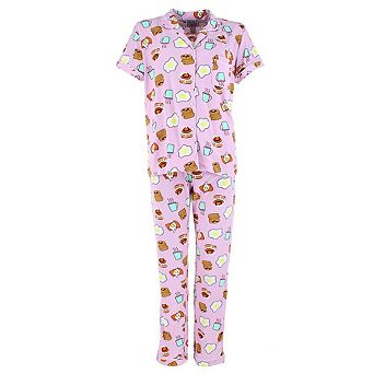 Mentally Exhausted Women's Breakfast Food Notched Collar Pajama Set