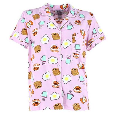 Mentally Exhausted Women's Breakfast Food Notched Collar Pajama Set