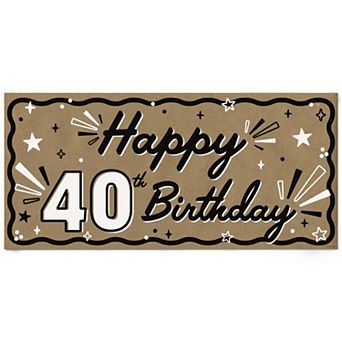 40th Birthday Kraft Paper Banner, Black & White Happy Birthday Printed Party Sign Decoration 1 ct