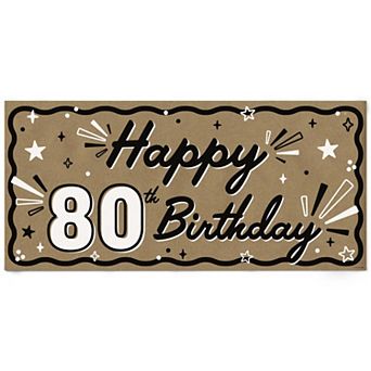 80th Birthday Kraft Paper Banner, Black & White Happy Birthday Printed Party Sign Decoration 1 ct