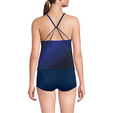 Women's Lands' End Tugless High Neck Strappy Back Tankini Swim Top