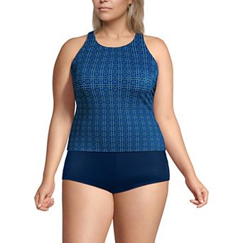 Women's Lands' End Tugless High Neck Strappy Back Tankini Swim Top