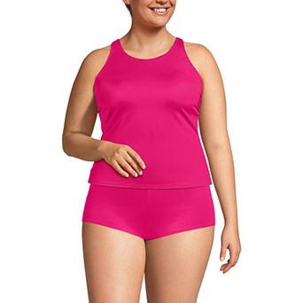 Women's Lands' End Tugless High Neck Strappy Back Tankini Swim Top