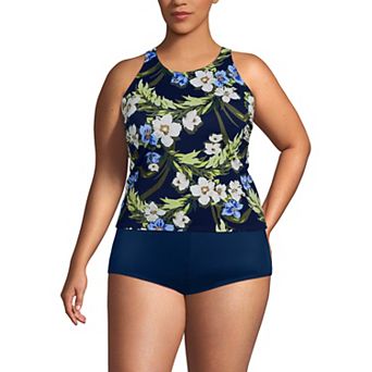 Women's Lands' End Tugless High Neck Strappy Back Tankini Swim Top