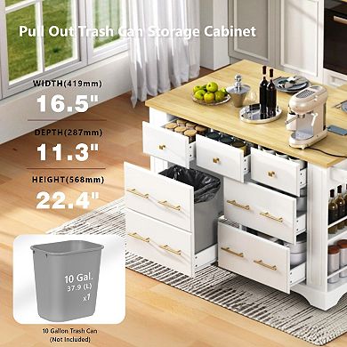 Merax Kitchen Island with 6 Drawers, Pull Out Trash Can Storage, Rolling Kitchen Island on 5 Wheels