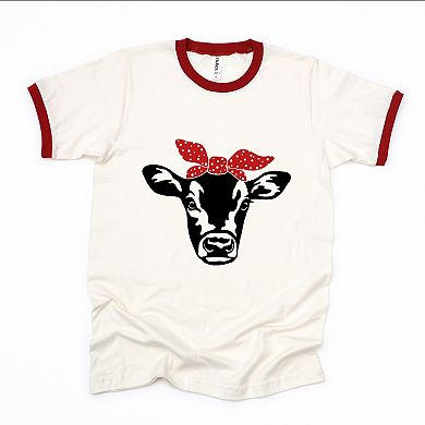 Cow And Bandana - Women's Ringer Graphic T-Shirt