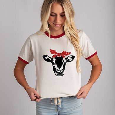 Cow And Bandana - Women's Ringer Graphic T-Shirt
