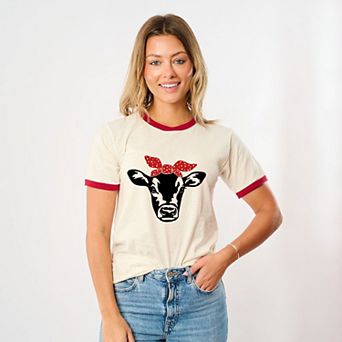 Cow And Bandana - Women's Ringer Graphic T-Shirt