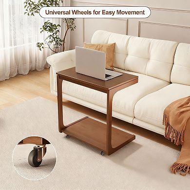 Adjustable C-shaped side table with 360° wheels, suitable for living room or bedroom