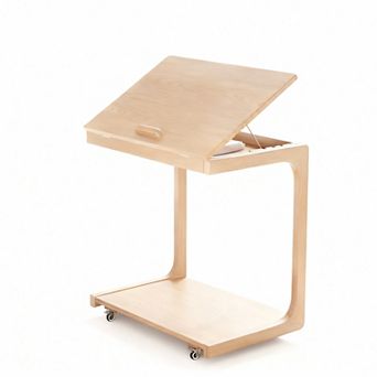 Adjustable C-shaped side table with 360° wheels, suitable for living room or bedroom