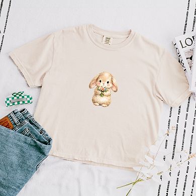 Easter Bunny Watercolor - Women's Boxy Crop Top Graphic T-Shirt