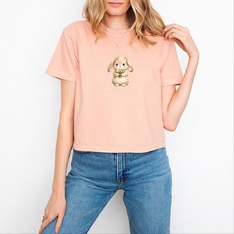 Easter Bunny Watercolor - Women's Boxy Crop Top Graphic T-Shirt