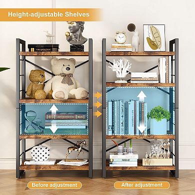 Adjustable 4-Tier Stackable Bookshelf - Space-Saving, Stylish, Portable