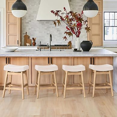 Farmhouse Beige Fabric Bar Stools - Set of 4