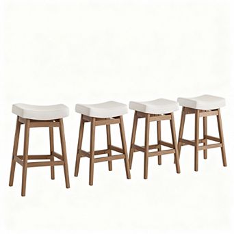 Farmhouse Beige Fabric Bar Stools - Set of 4