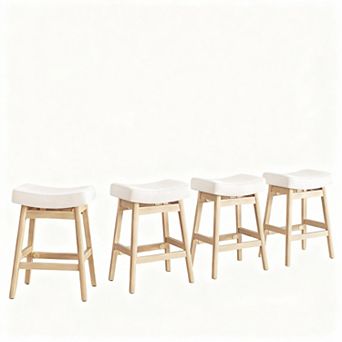 Farmhouse Beige Fabric Bar Stools - Set of 4