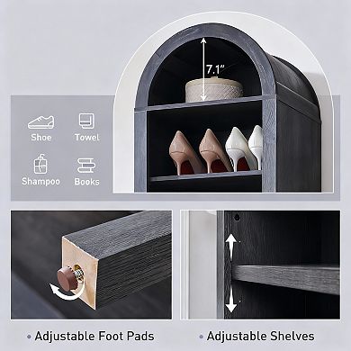 Arched Bookshelf, 70.9" Tall, 3 Adjustable Shelves, Space-saving, Sturdy