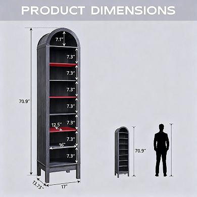 Arched Bookshelf, 70.9" Tall, 3 Adjustable Shelves, Space-saving, Sturdy
