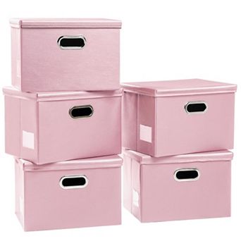 Collapsible Leather Fabric Storage Bins 5-Pack for Home/Office