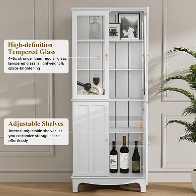 72" White Kitchen Pantry Cabinet with 4 Doors & Adjustable Shelves for Storage