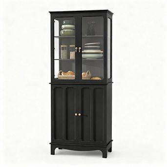 72" White Kitchen Pantry Cabinet with 4 Doors & Adjustable Shelves for Storage