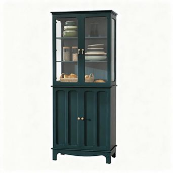 72" White Kitchen Pantry Cabinet with 4 Doors & Adjustable Shelves for Storage