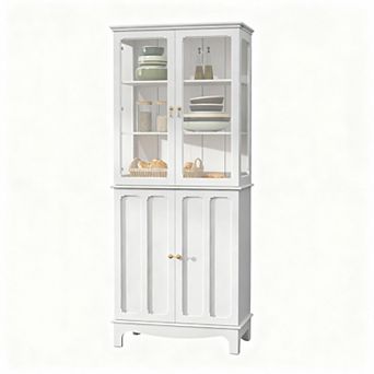 72" White Kitchen Pantry Cabinet with 4 Doors & Adjustable Shelves for Storage