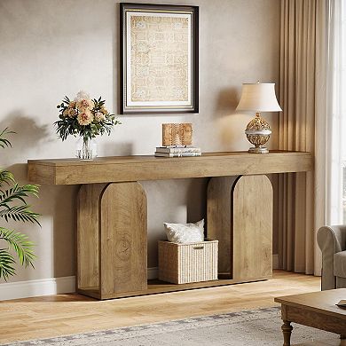 Double-layer storage console table, long sofa table, suitable for living room, hallway, foyer