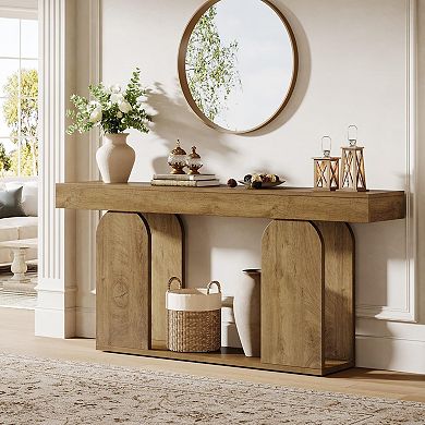 Double-layer storage console table, long sofa table, suitable for living room, hallway, foyer