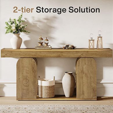 Double-layer storage console table, long sofa table, suitable for living room, hallway, foyer