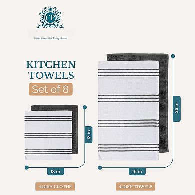 8pc Cotton Kitchen Towels: 4x16"x26", 4x13"x13" - Absorbent, Durable, Multi-Purpose