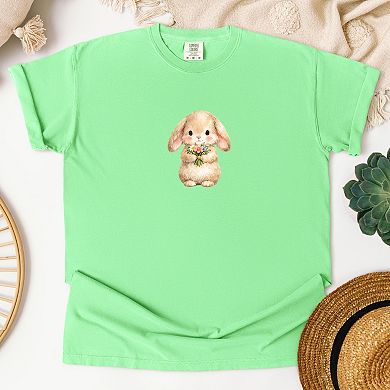 Easter Bunny Watercolor - Women's Garment Dyed Graphic T-Shirt