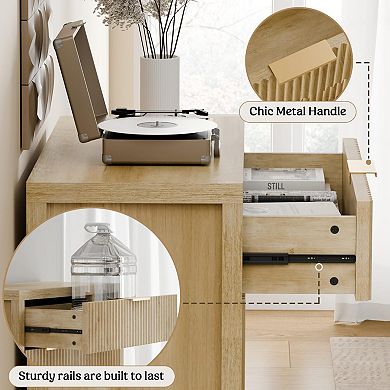 Eco-Friendly Fluted Buffet Cabinet with Adjustable Shelves