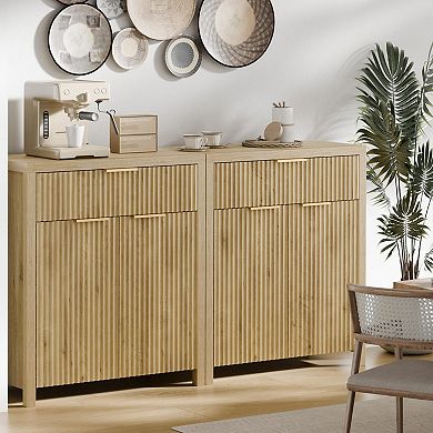 Eco-Friendly Fluted Buffet Cabinet with Adjustable Shelves
