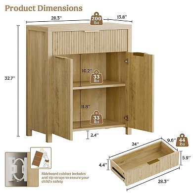 Eco-Friendly Fluted Buffet Cabinet with Adjustable Shelves